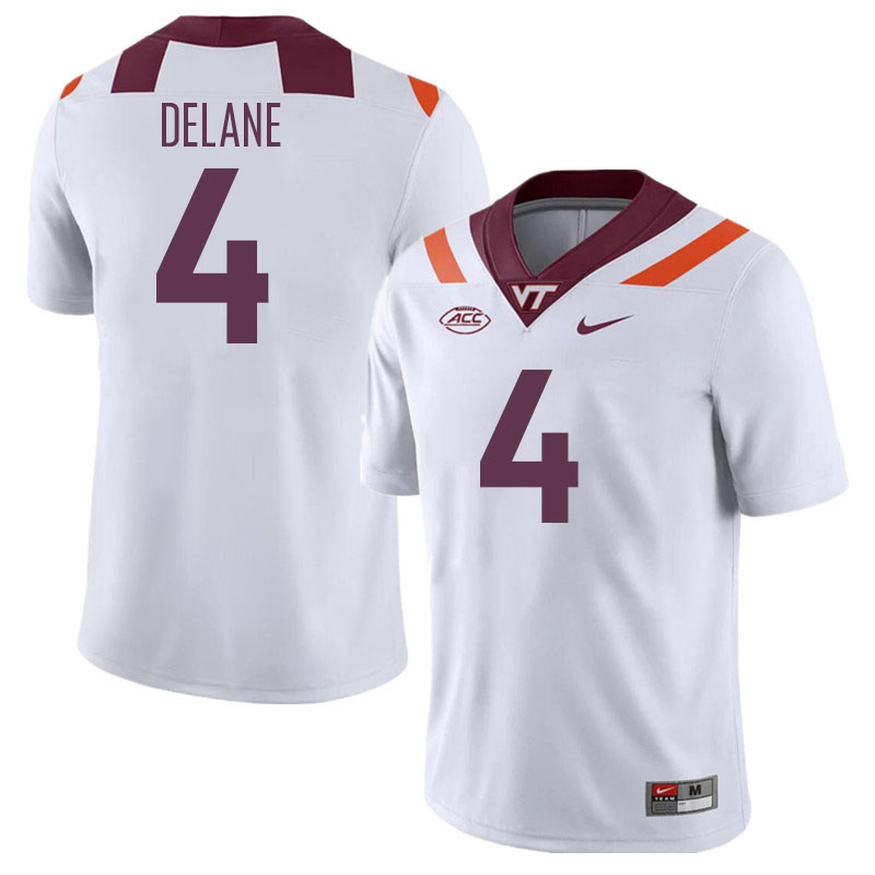 Men #4 Mansoor Delane Virginia Tech Hokies College Football Jerseys Stitched Sale-White - Click Image to Close